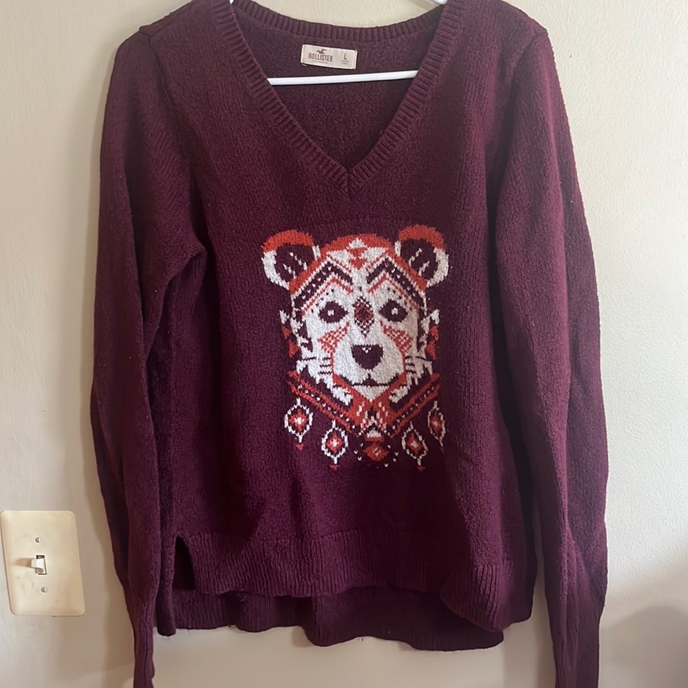 Hollister v neck sweater Large Womens juniors Bear maroon purple fall